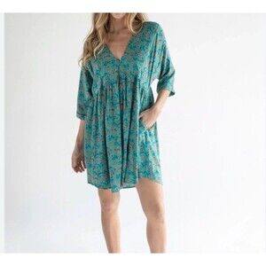 Natural Life Stella Mini Dress Womens Blue Floral Paisley NWT Boho Relaxed Small